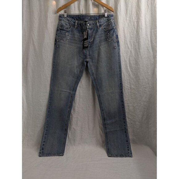 Harley Davidson studded out jeans womens size 31 embellished 100% cotton I8 - Picture 1 of 16